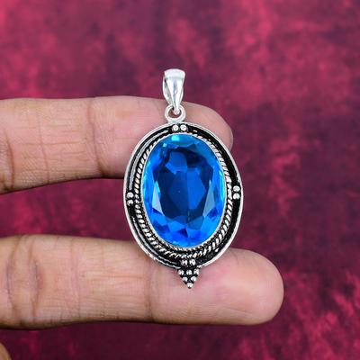 Gioielli in Argento Sterling 925 con Topazio Blu Svizzero, Splendido Ciondolo in Argento Fatto a Mano, Gioielli con Pietra Topazio Per l'Amore