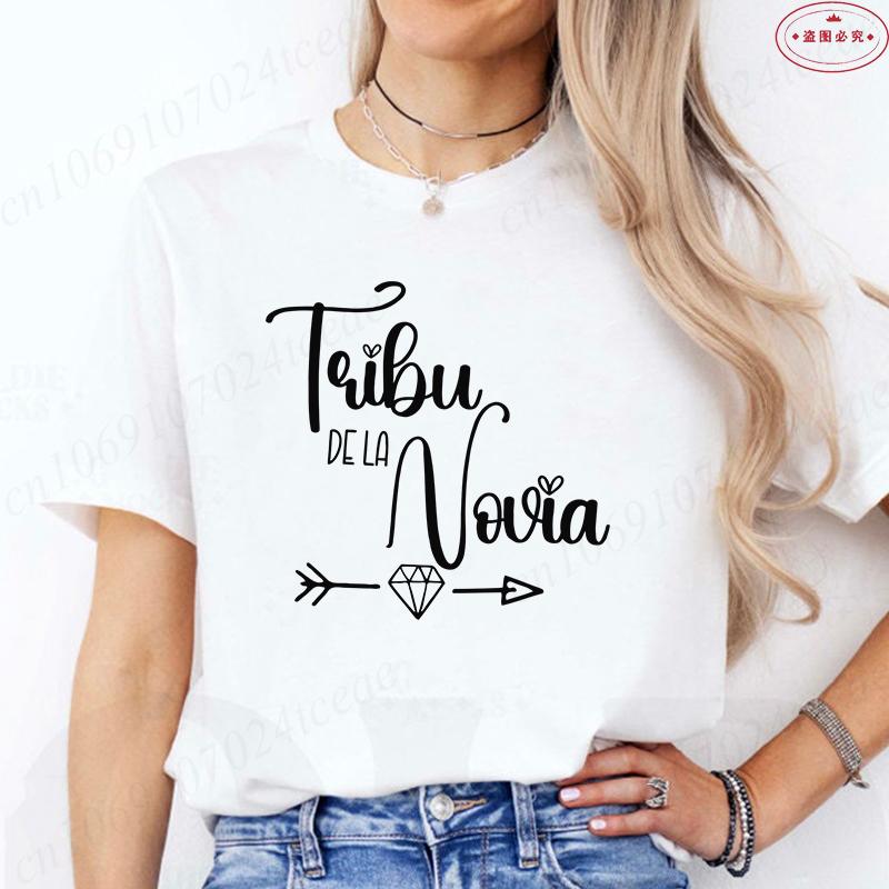 Mode Spansk Team Bride Squad T-shirt Möhippa Bröllop Y2k Toppar Kvinna Möhippa T-shirts Kortärmade Skjortor