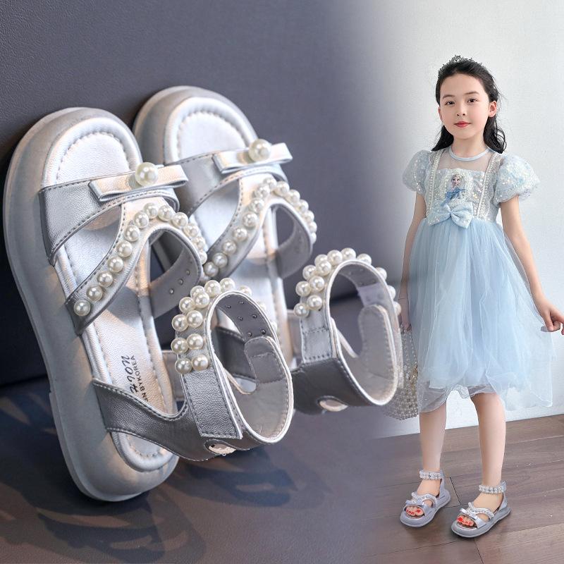 Girls Sandals 2025 Summer New Children's Fashion Pearl Princess Shoes Girls Roman Sandals Foreign Beach Shoes