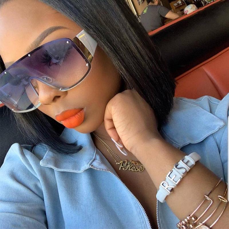 Fashion Oversized Rimless One-Piece Sunglasses Women  Square Brand Designer Rivet Goggle Men Sun Glasses Vintage Shades Uv400