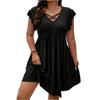Women’s Short Sleeve V Neck Mini Dress with Ruffle Sleeves and Crisscross Front Casual Loose Fit