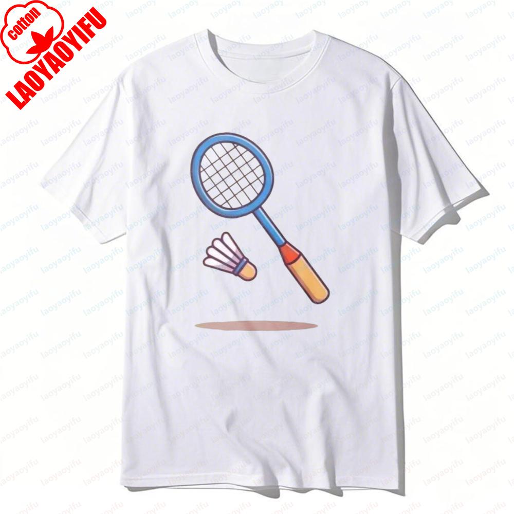 Badminton Racket and Shuttlecock Tee Simple Classics Sports Unisex Tops Casual Style Cotton Summer Trendy Fashion Mens TShirt