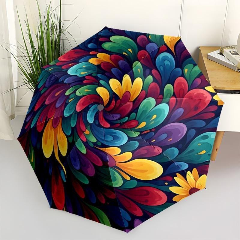 

1pc Floral Swirl Pattern Automatic Folding Umbrella, 8-Rib Iron Frame, Casual Outdoor Accessory for Birthday Festival Gifts yy251128198