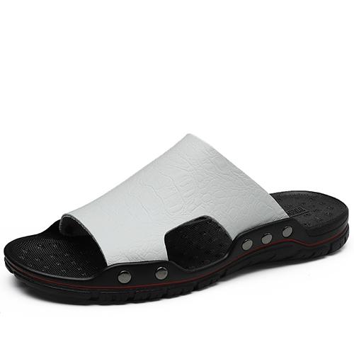 Plus Size Genuine Leather Men Slippers Fashion Fretwork Men Sandals Concise Sandalias Light 6 Colors Summer Footwear