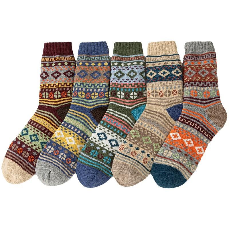 5/10 Pairs Socks for Men: Retro Ethnic Style Rabbit Wool Socks Autumn Winter Thickened Warm Mid Calf Socks Comfortable