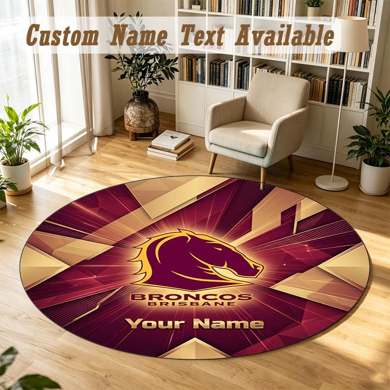 Round Rug Custom NameBrisbane Broncos Pattern Non Slip Carpet Home Floor Decor