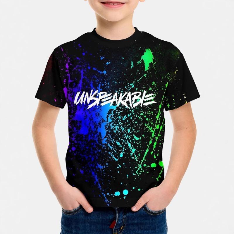 Fluorescent Style Short Sleeved 3D Digital Printed T-shirt for Children Shirt