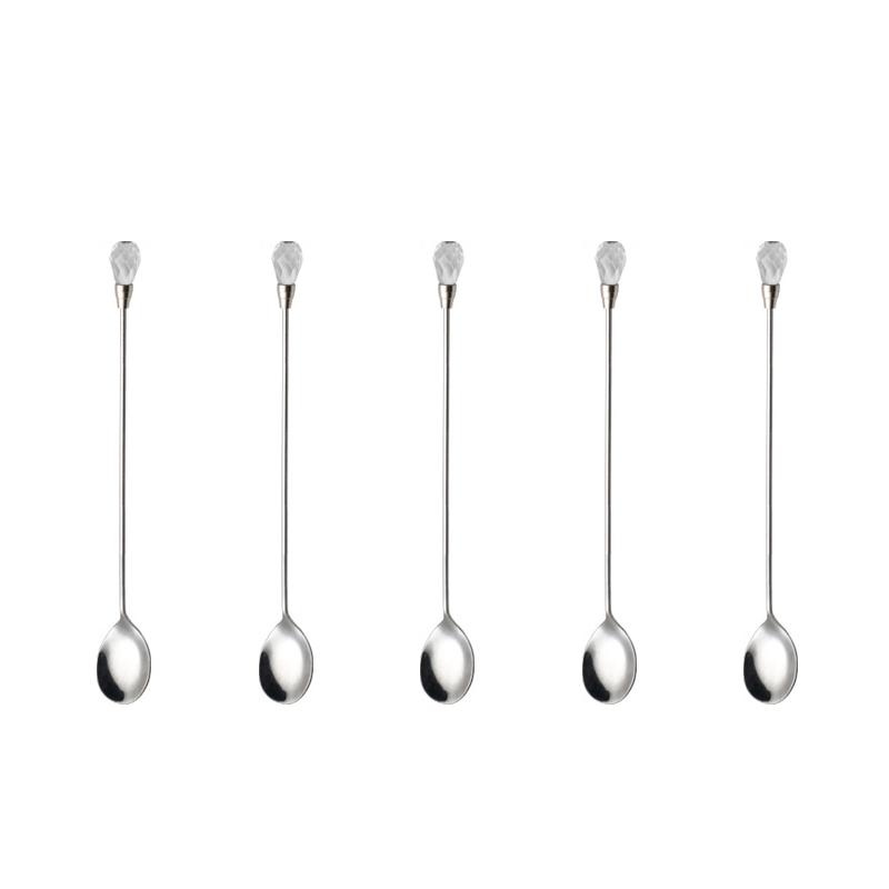 

5pcs Diamond Teaspoons Set Stainless Steel Stirring Spoon Exquisite Crystal Teaspoon for Cafe Ice Cream Dessert Coffee Spoon