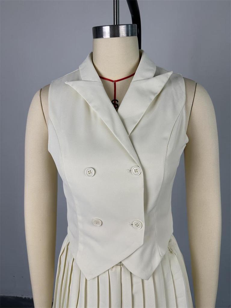 2024 Summer Women's Cross-Border Fashion: Irregular Lapel Top & Pleated Midi Skirt Set