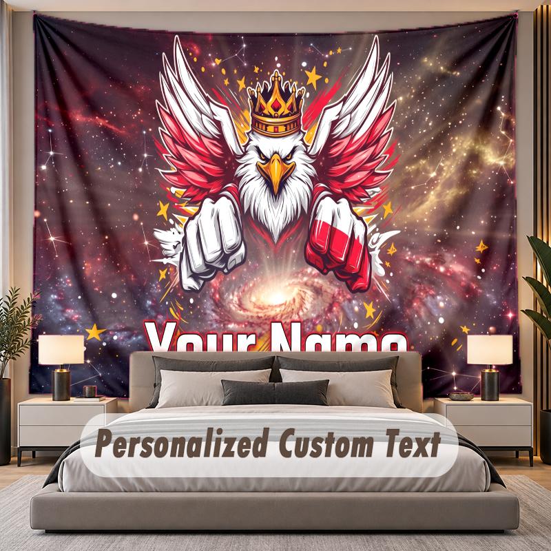 Custom Name Text Tapestry Poland Football Personalized Polyester Wall Tapestry For Bedroom And Room