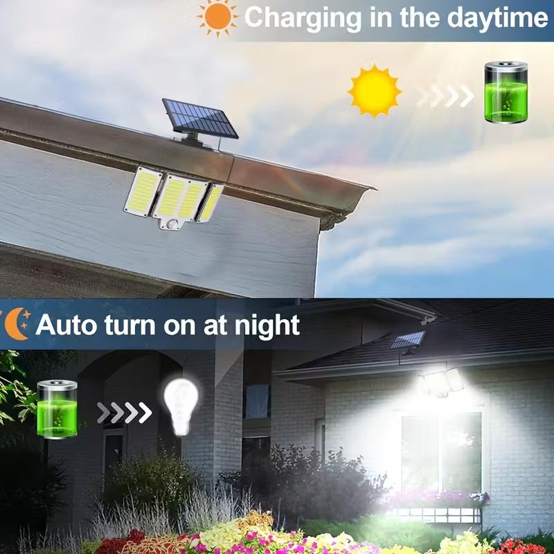 280 LED Outdoor Solar Wall Lamp 3 Heads Solar Motion Sensor Light with Remote Control 3 Modes Solar Flood Light for Patio Garage
