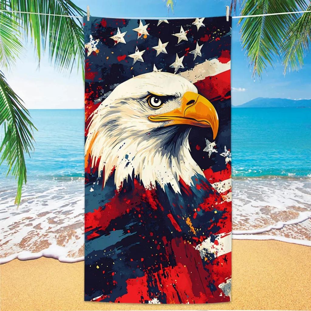 Eagle Pattern Beach Towel, Digital Printing Thin Quick-Dry Anti-Sand Microfiber Lightweight for Swim, Yoga, Travel, Gym, Gift