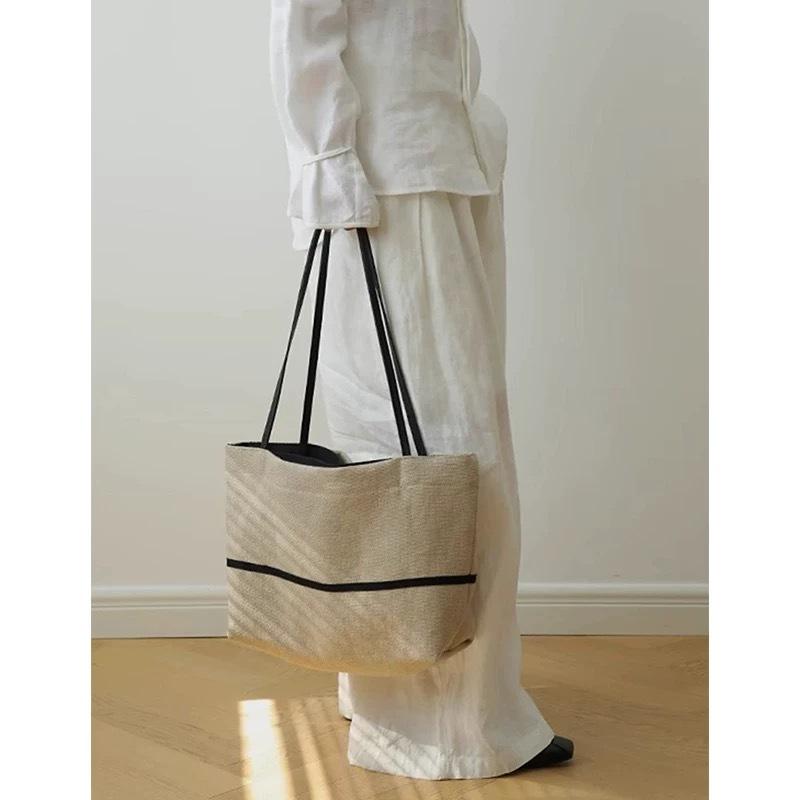 New High-end Light Luxury Cotton-linen Shoulder Bag, Large-capacity Commuter Handbag, Casual Versatile Tote Bag