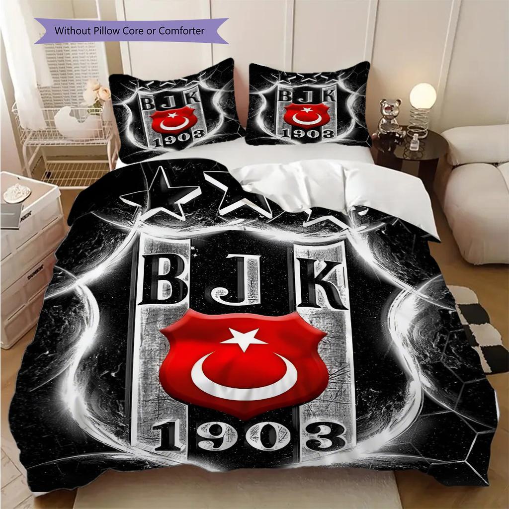 Besiktas logotyp Mönster Sängkläder Täcke Set Påslakan Örngott Heminredning Födelsedagspresent (1 * påslakan + 2 * örngott, utan kärna)