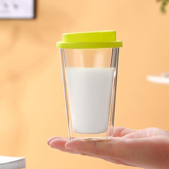 350 ML dobbeltvegget glass med silikonlokk isolert tumbler Reise varm kald drikke te melk høy borosilikatglass kopp kaffekrus