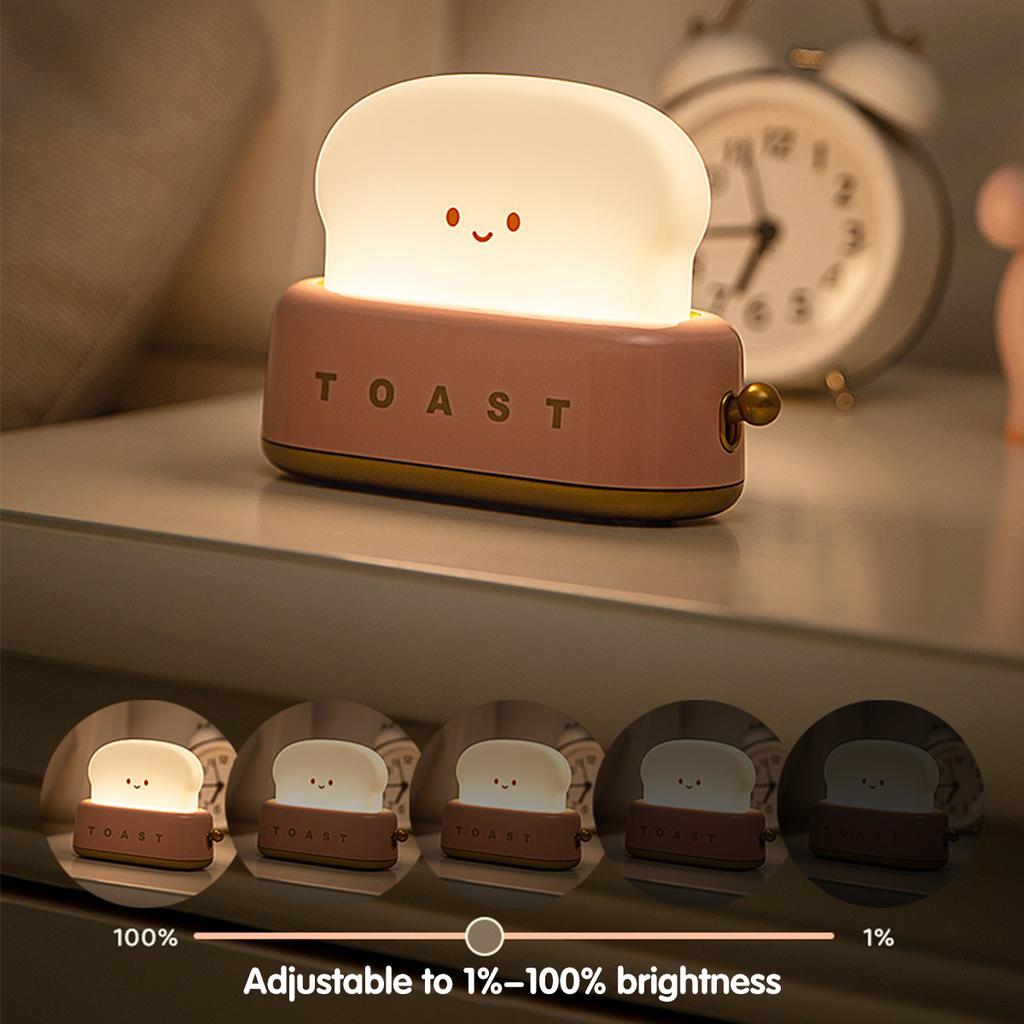 Toast Nattlys Søt Brød LED Nattlampe Lading Helbredende Atmosfærelys Soverom Nattbord Sovelys Timer og dimbar