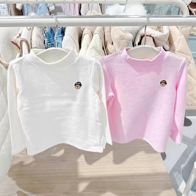 Kids' Long-Sleeve Cotton T-Shirt - Korean Style, Semi-High Collar, Spring/Autumn Wear