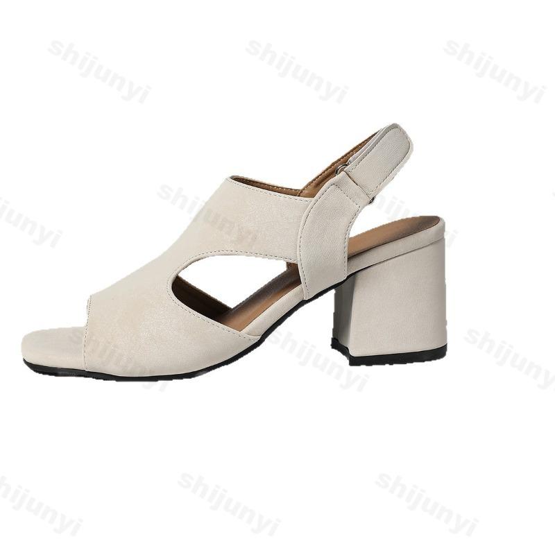 Fashion 2025 Summer New Women's Coarse Heels Fashion Casual Sandals Open Toed Hollow Breathable Roman Style Slip on High Heel Cool Pumps