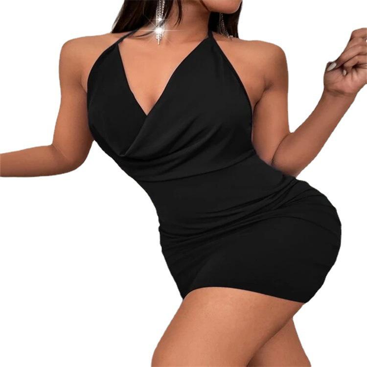 European & American Women's Spring/Summer Sexy Backless Slit Bow Halter Dress