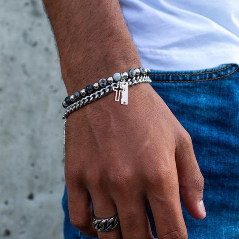 Vnox Unisex Cuban Chain Bracelets for Men Women, Religion Charm Cross Bracelet,Never Fade Wheat Figaro Rope Link Chain Wristband
