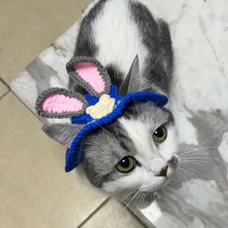 Handgehäkelte Katzenmütze Kaninchen Polizist Cosplay Kostüm Kleine Katzen Welpen Tragen