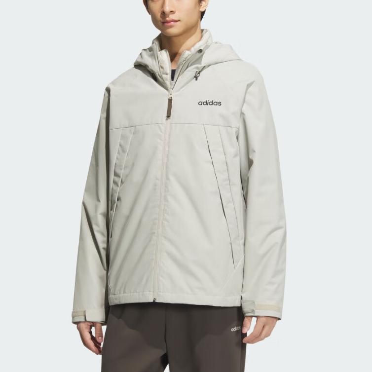 Adidas Solid Color Three-In-One Outdoor Windproof Warm Hooded Long Sleeve Jacket Unisex Jacket Gray JL8264