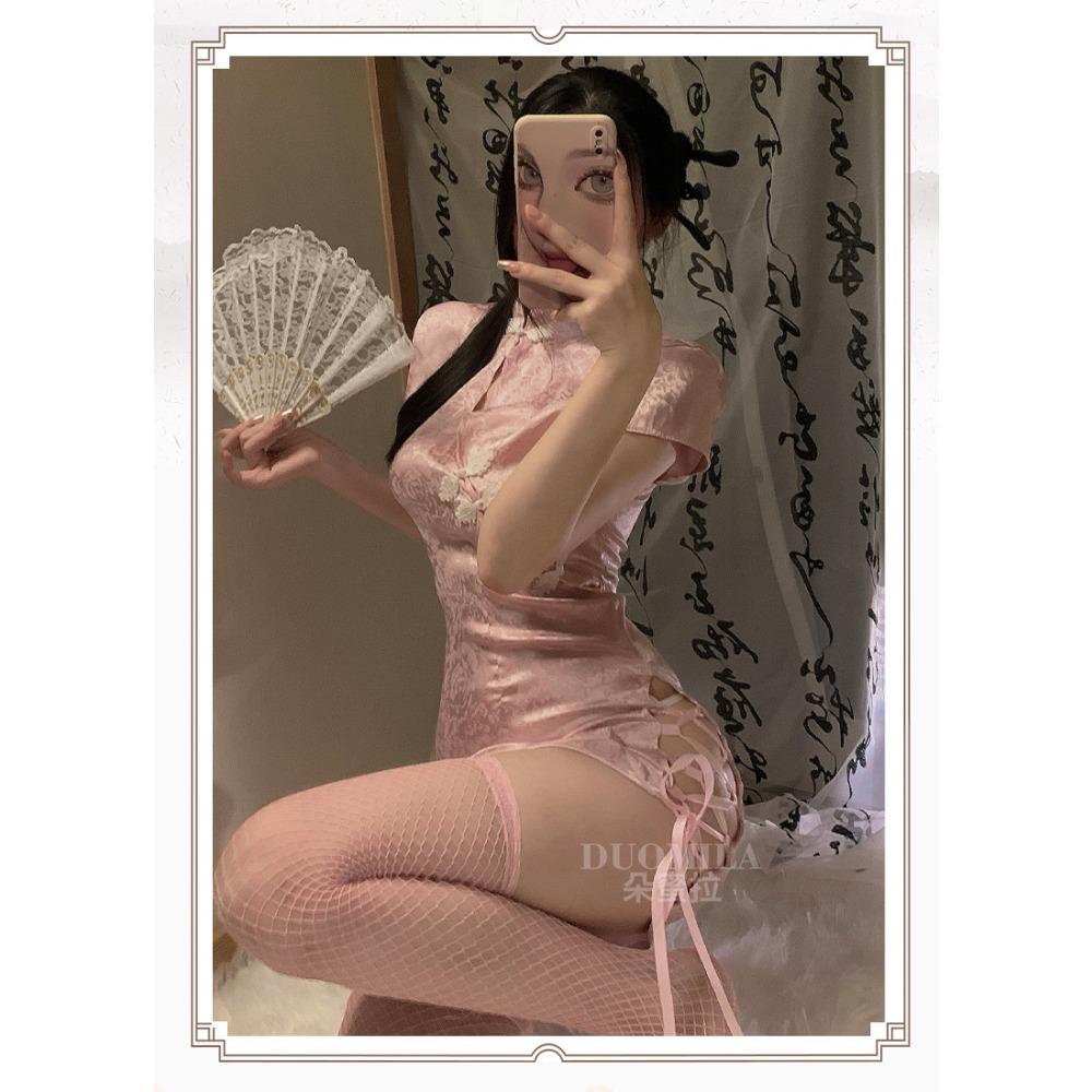 Domila Sexy Lingerie Retro Jacquard Sexy Classical Cheongsam Uniform Temptation Pajamas Hot Passion Suit