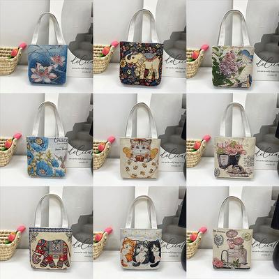 Stile etnico femminile da turismo ricamo elefante piccola borsa a mano fiore intrecciato borsa a tracolla in tela borsa per studenti quattro stagioni