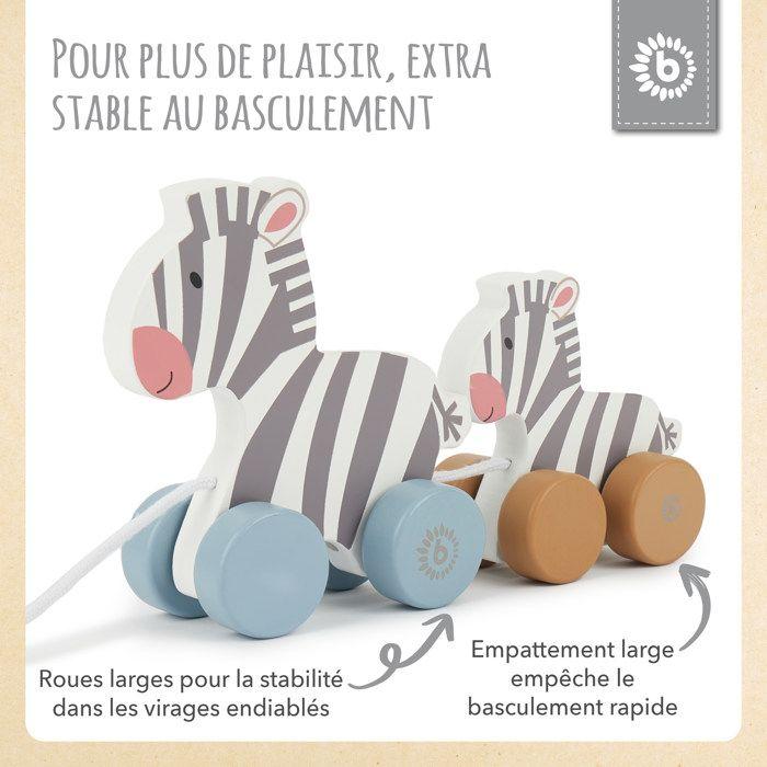 Zèbres à tirer en bois - bieco - jouets à tirer - animaux à tirer - 8 roues en bois
