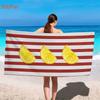 Summer Lemon Print Microfiber Beach Towel, Red White Striped Quick Drying Bath Towel Sandproof Large Pool Blanket for Sunbathing