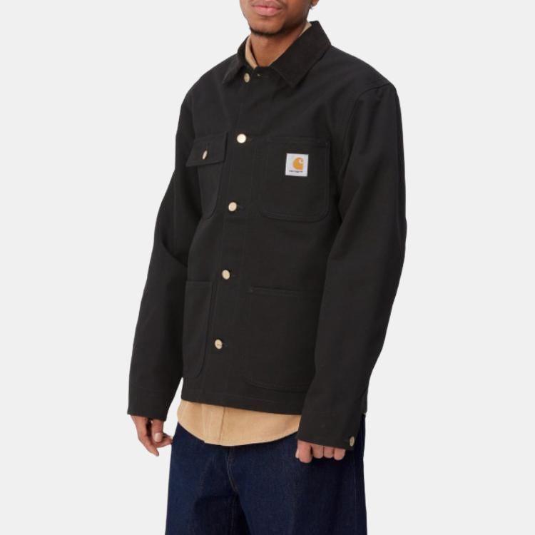 Carhartt WIP Wzór z naszywkami SS24 Jednorzędowy Kołnierz Długi Rękaw Kurtka Męskie kurtki Czarny I031519-00E-01