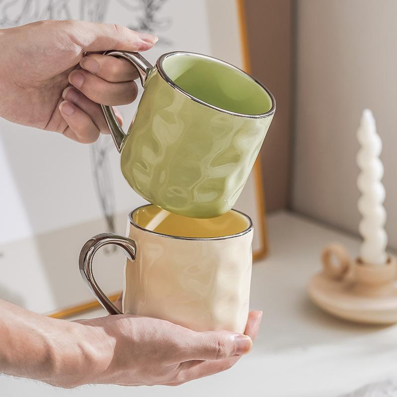 Chaozhou Ceramic Cups High Appearance Level  Ins Style Breakfast Cups Cream Style Couple Water Cups Simple Household Mugs