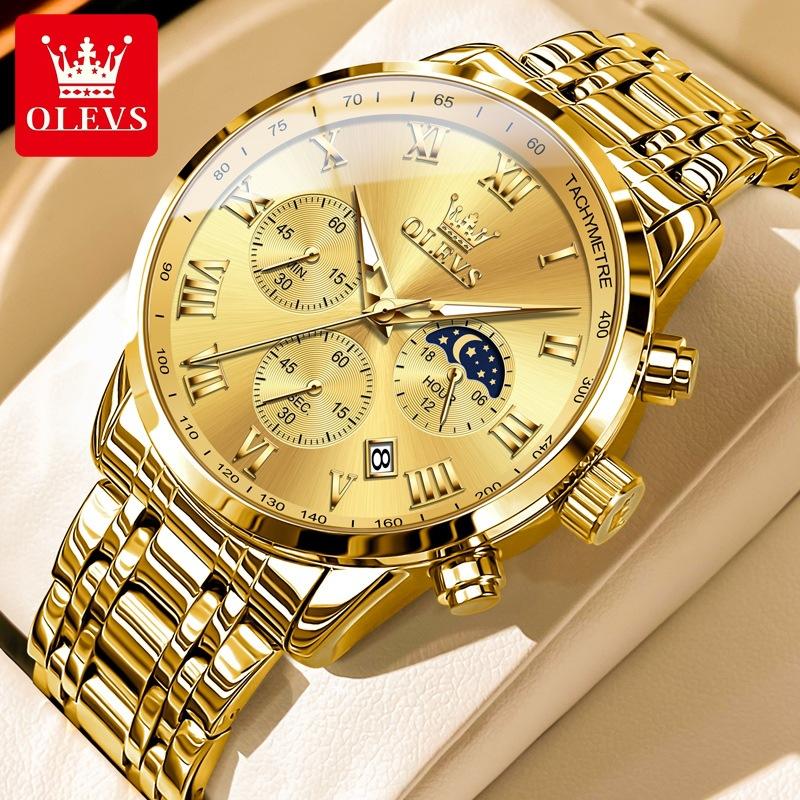 OLEVS Luxury Quartz Watch For Men Roman Scale Moon Phase Chronograph Man Watches Waterproof Luminous Calendar Wrist Watch
