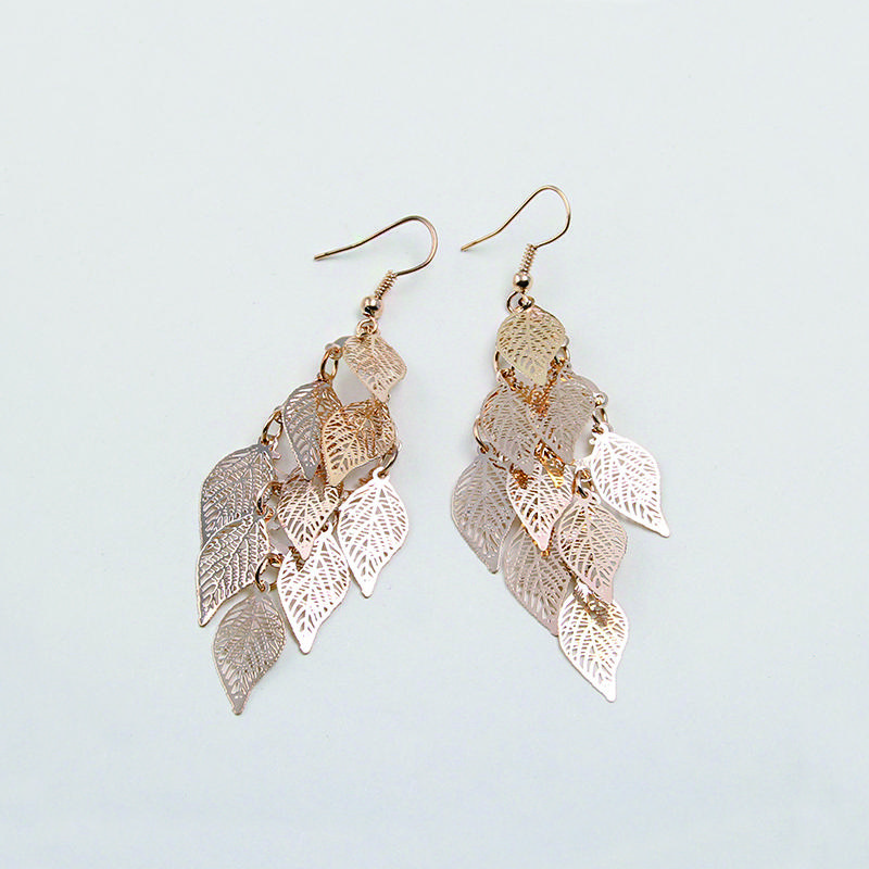 Vintage Hollow Leaves Drop Earrings for Women Bohemian Colorful Long Dangle Earrings 2024 Fashion Zircon Boucle Oreille Femme