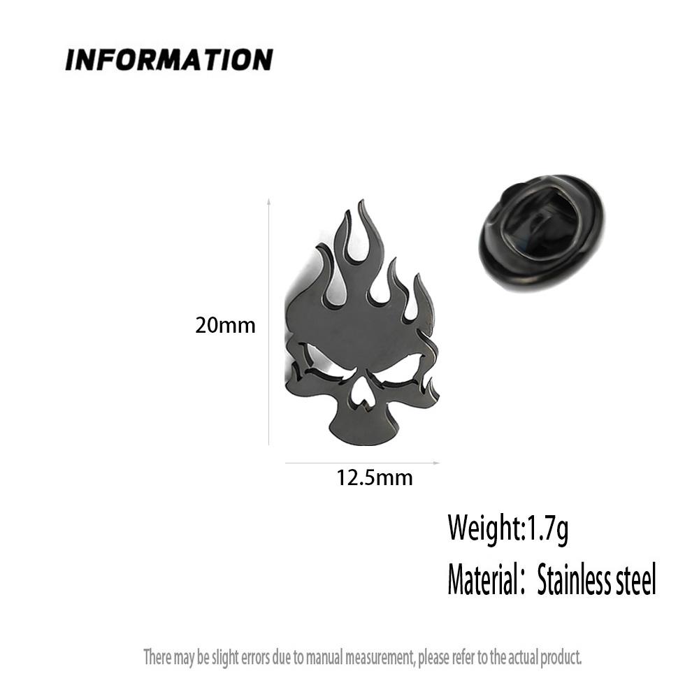 New flame skull men's lapel pin, stainless steel gold-plated badge, punk style suit accessories black brooch, gift for father