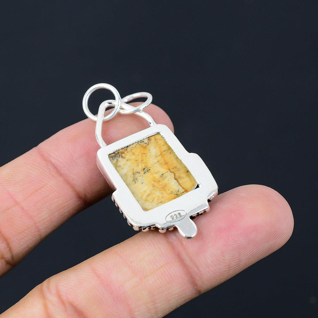 Friendship Day Sale Picture Jasper Stone Unique Pendant Jewelry Sterling Silver