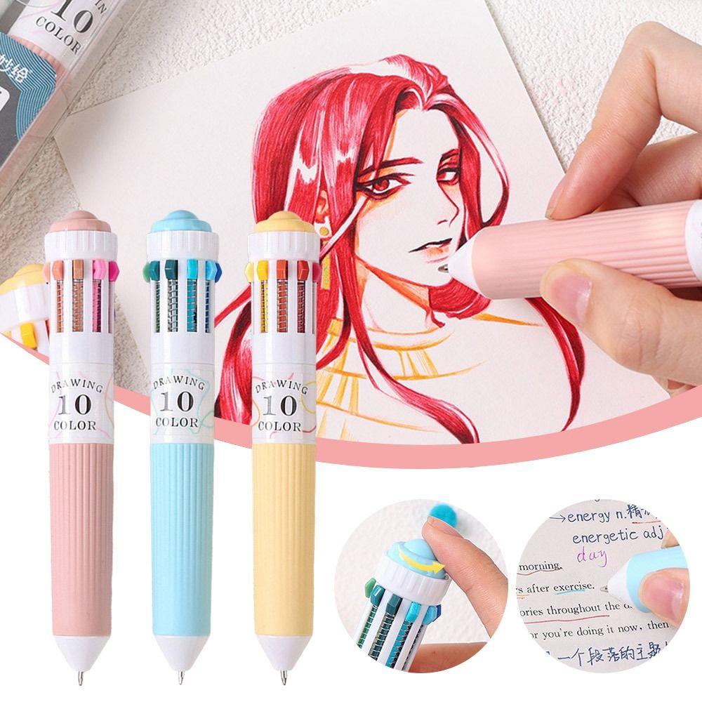 10 Color Cartoon Press Pen 0.8mm Mechanical Ballpoint Pen Colorful Drawing Ballpoint Pen Student Gifts Children's Prizes