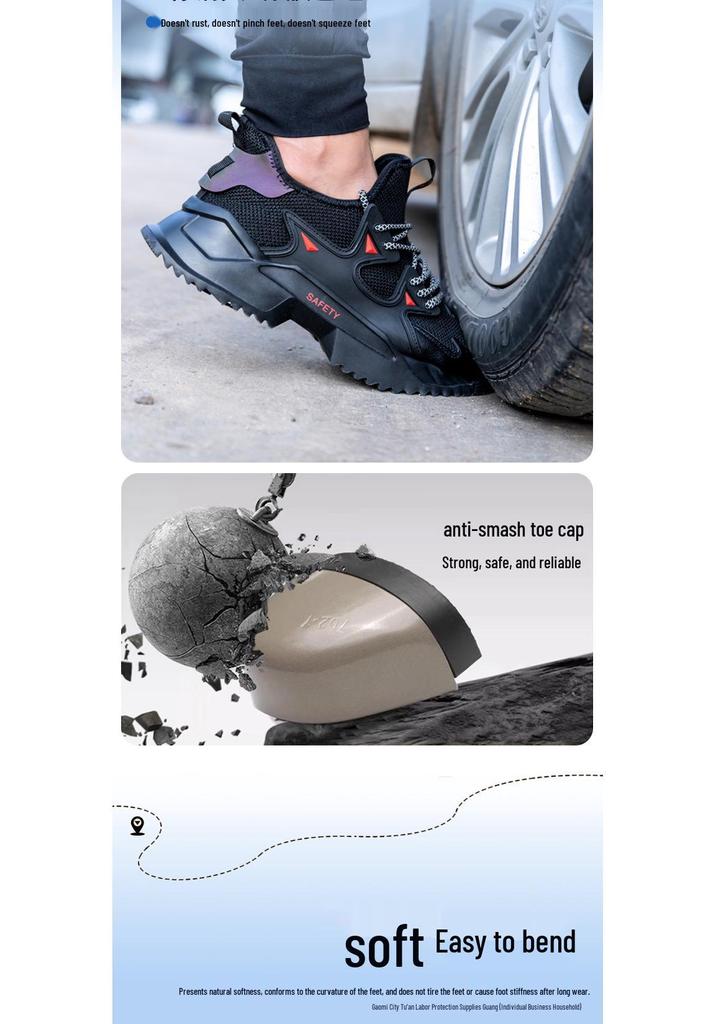 Breathable Lightweight Safety Shoes: Steel Toe, Anti-Smash, Puncture-Resistant, All-Season, Long-Standing Comfort