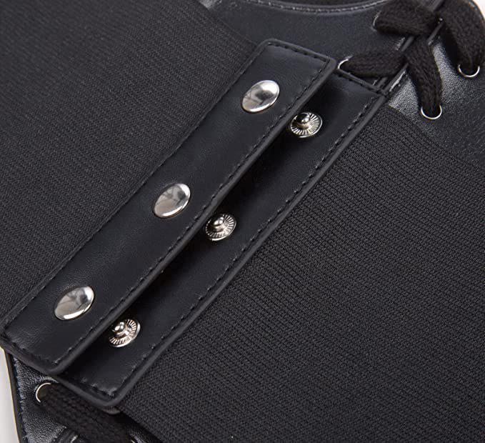 Women's Elastic Waistband Wide Leather Belt, Black, Versatile Fashion Lace-up Dress Accessory
