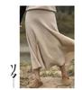Women's High-Waist Mid-Length Wool Pleated A-Line Skirt for Autumn/Winter
