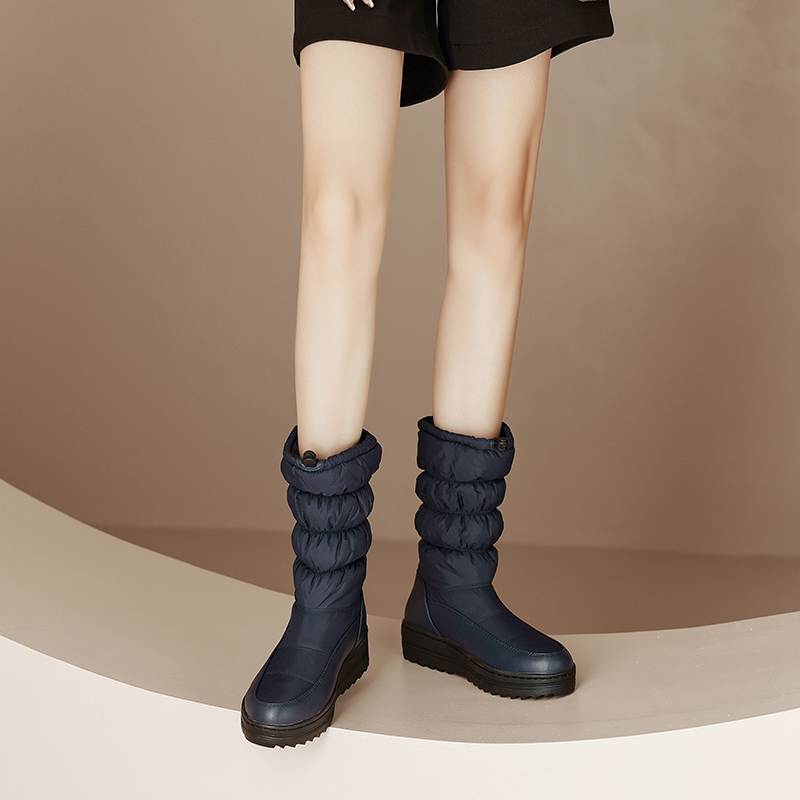 

Krazing Pot ПУ пух брезент осенне-зимняя обувь каблуки среднего размера 44 танкетка супер размер зимние ботинки круглый носок сохраняющие тепло сапоги до середины голени 44 синий