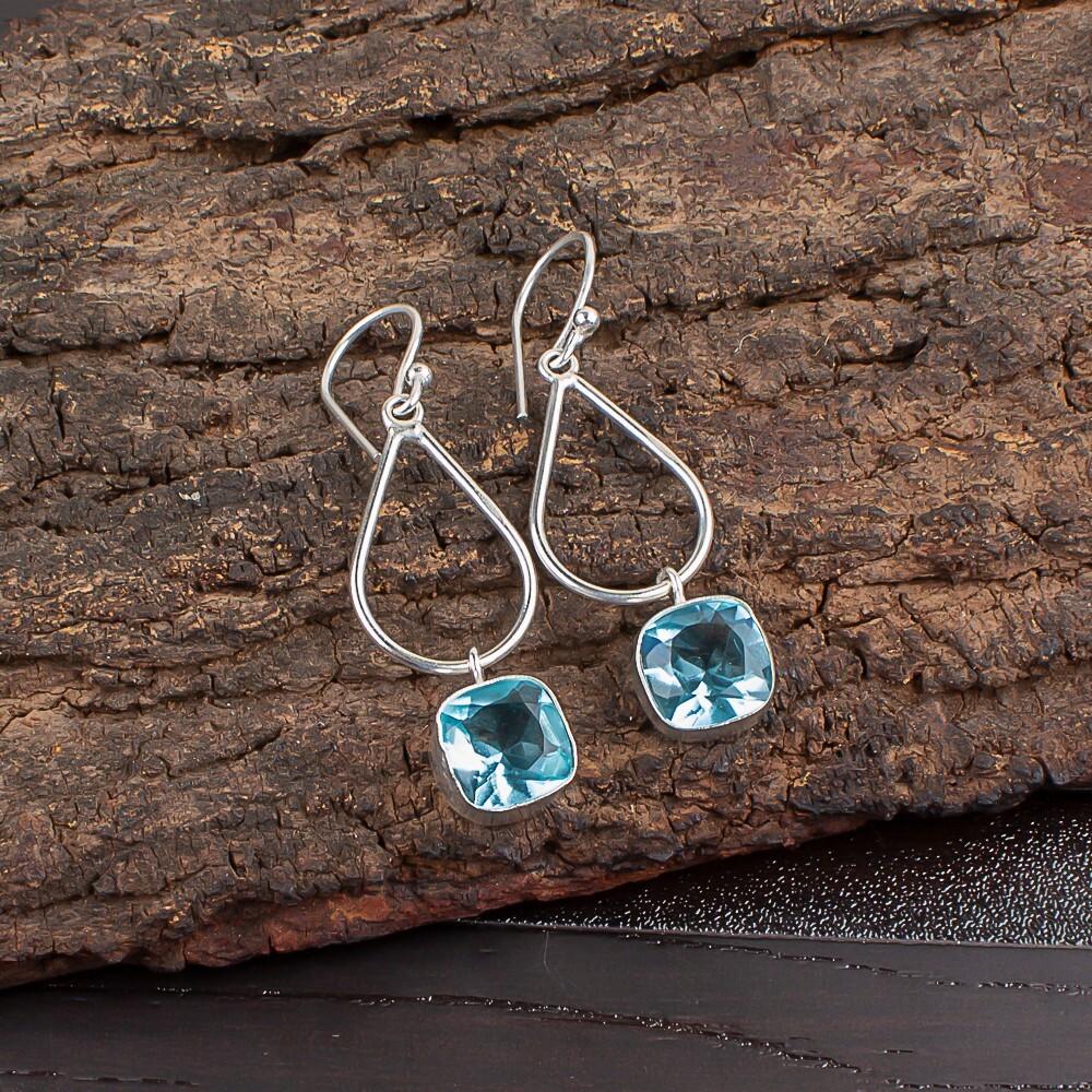 Rare Sky Blue Topaz Gemstone 925 Sterling Silver Handmade Jewelry Earrings 1.90" EE-7-7