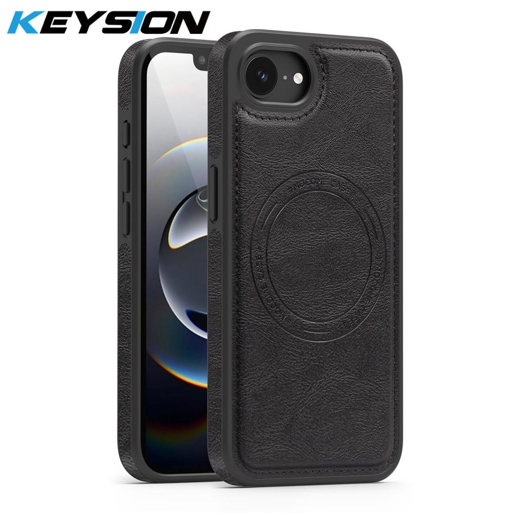 KEYSION Luxuriöse Retro PU-Lederhülle mit MagSafe für iPhone 17e 16e Magnetische stoßfeste Handy-Rückseite für iPhone 16e 17e 2026
