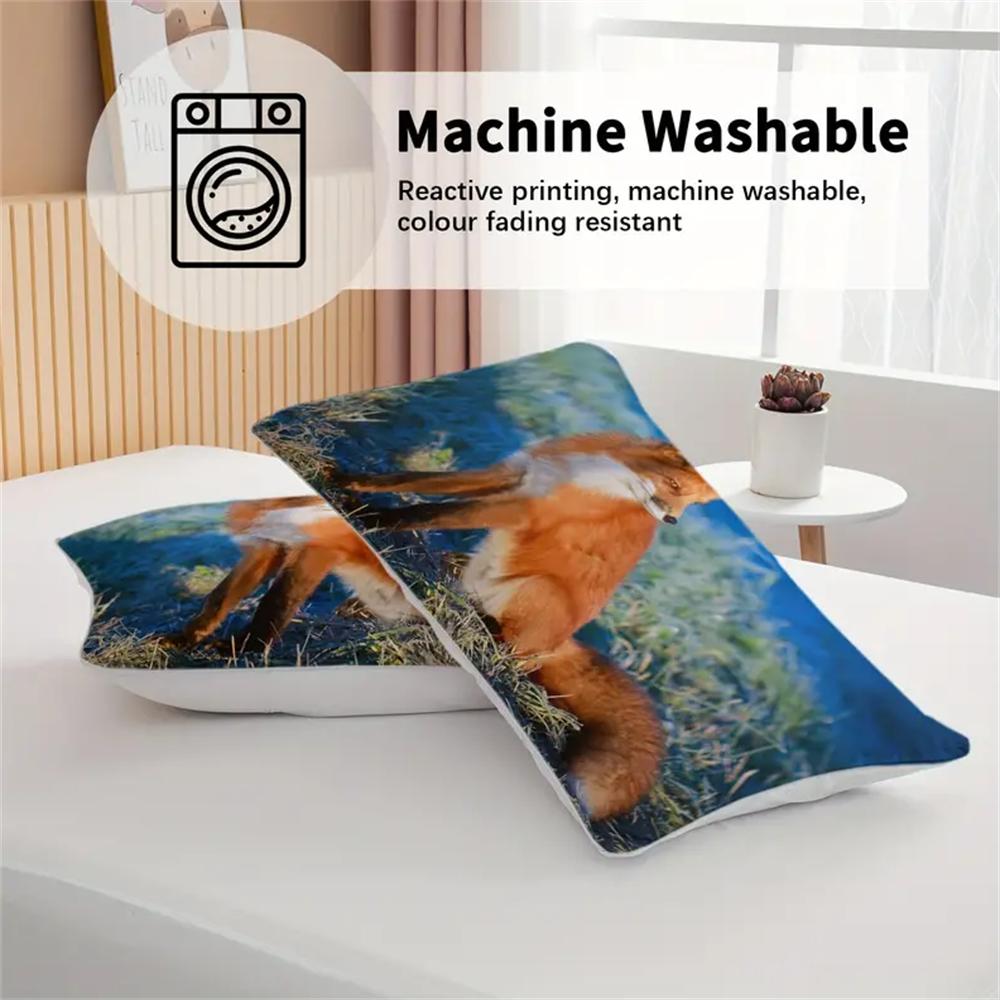 Rückblickendes Fuchs-Design Bettwäsche-Sets 3-teilig Orange Blau Bettbezug-Set Fuchs Tier Tagesdecken mit 2 Kissenbezügen