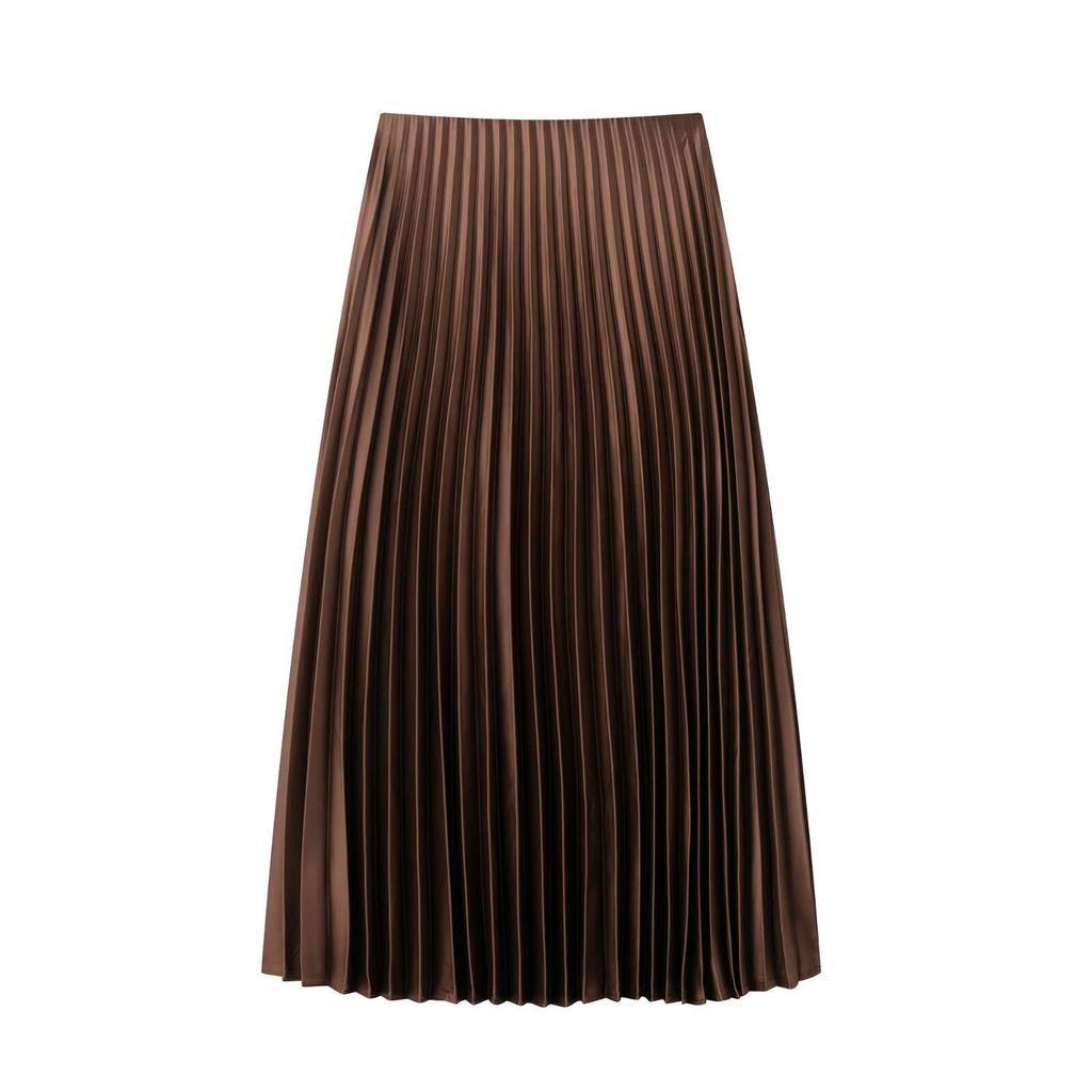 2025 Women's Spring/Summer European & American Style Mid-Waist Solid Color Midi Skirt
