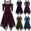 Punk Style Solid Color Plus Size Lace Trim Long Sleeve Irregular Suspender Midi Dress