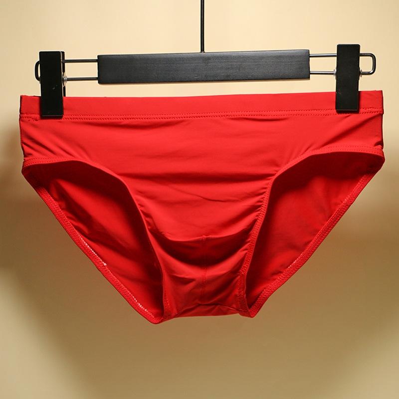 Ice Silk Underwear Low Waist Thongs Men Sexy Briefs Sexy Style Solid Color