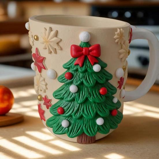 Christmas Coffee Cup Christmas Tree Elk Stocking Gingerbread Man Mug 260ml Dishwasher Microwave Tea Cocoa Cup for Home Office Outdoor Use
