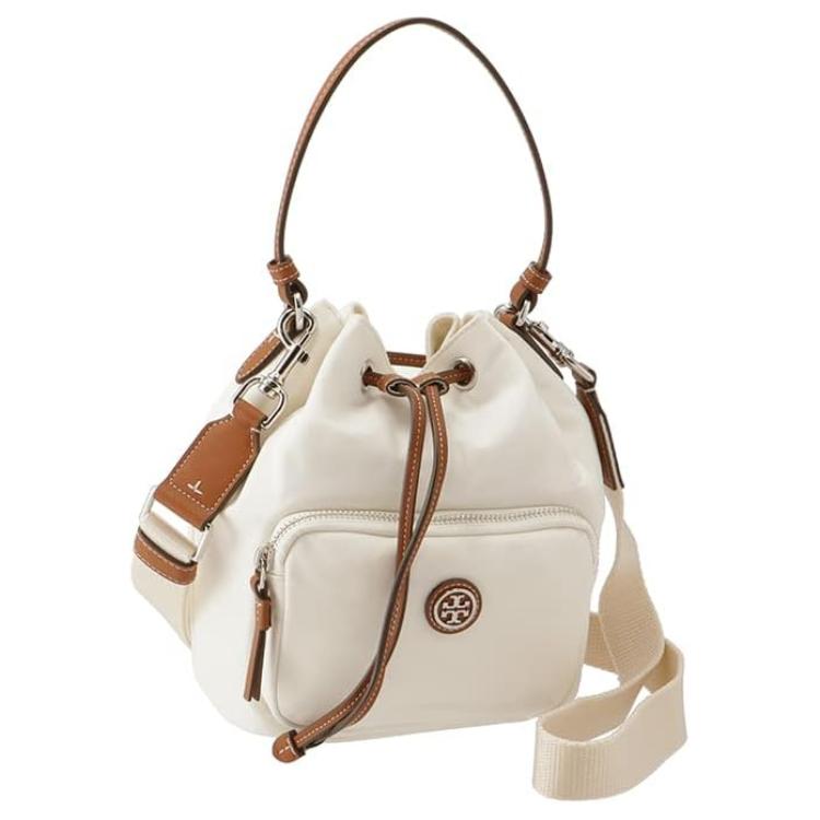 

Tory Burch Virginia Series Metal Double T Logo Detachable Shoulder Strap Drawstring Nylon Bucket Bag Women bags White 134652-100 Basic Set (Bag+Dust Bag)