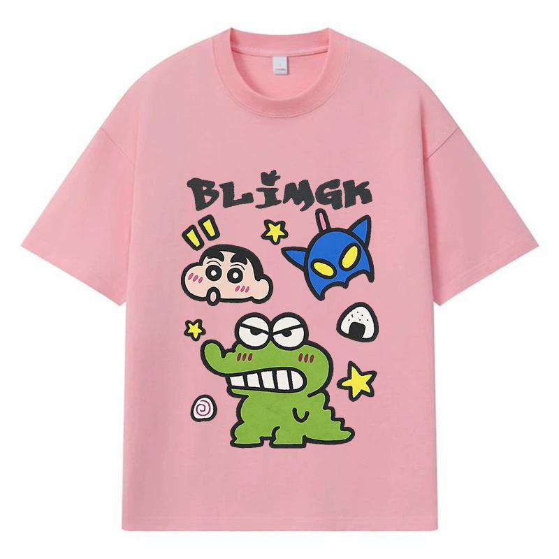 2026 Cartoon Crocodile Shinchan Batman Printed Graphic Y2k Harajuku Streetwear 100% Cotton T Shirt Casual Oversized Summer Men T-shirt